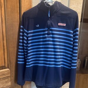 Vineyard Vines Navy with Light Blue Striped Quarter-Zip Pullover
